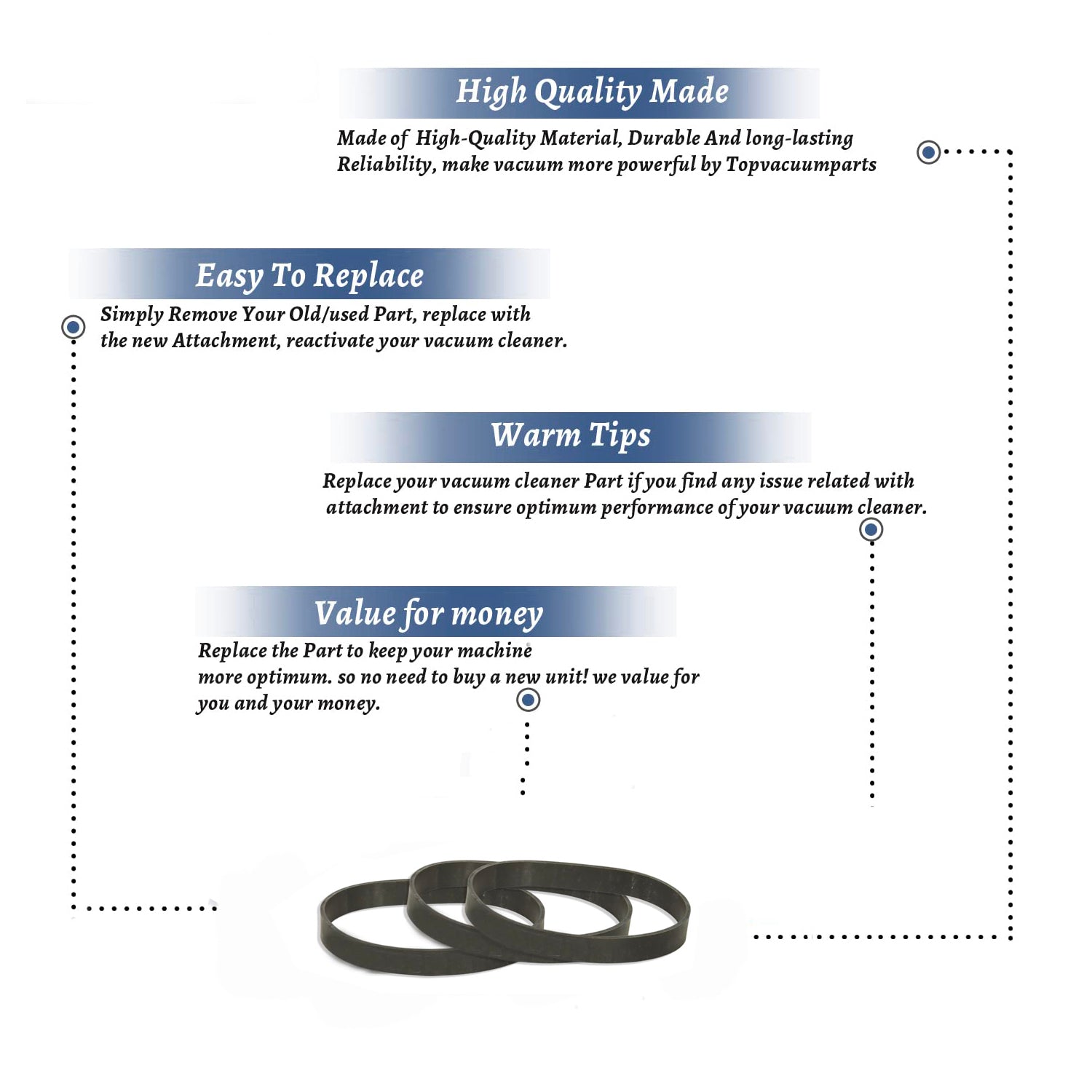 Topvacuumparts Vacuum Cleaner Belts Replacement for Hoover Fits for U5109-930, U5053-910, U5069-910, U5079-910 (3 Belts)
