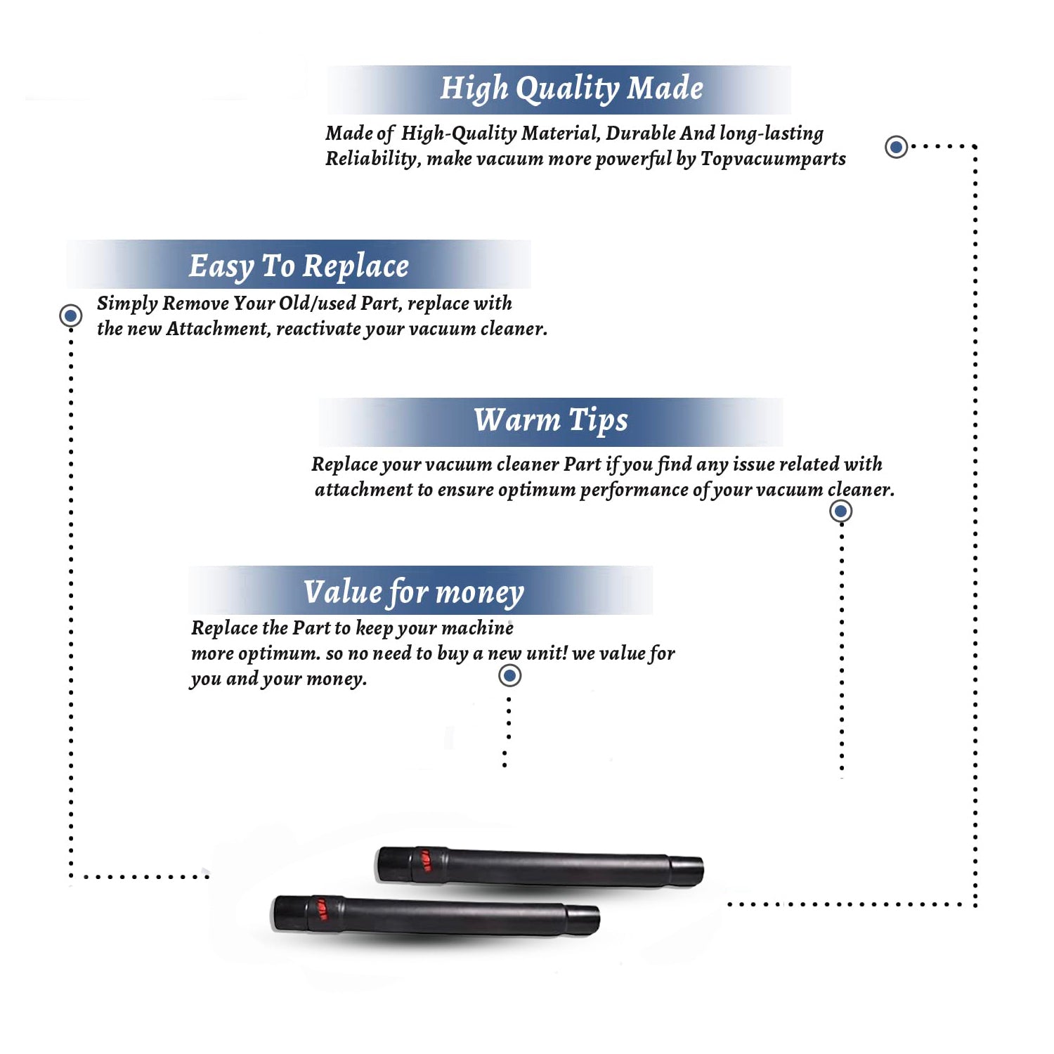 Topvacuumparts Replacement For Hoover Wand, Telescopic Black Fits Windtunnel Uprights 2PK