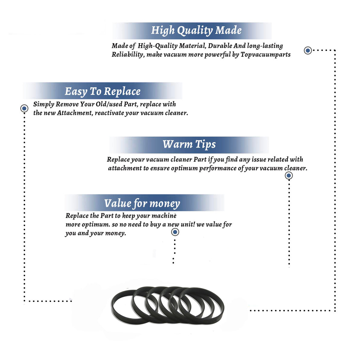Topvacuumparts Concept/Dialamatic Flat Power Drive Belt Replacement for Hoover U3305, U3109, U3225, U3103, U3309 (6 Belts)