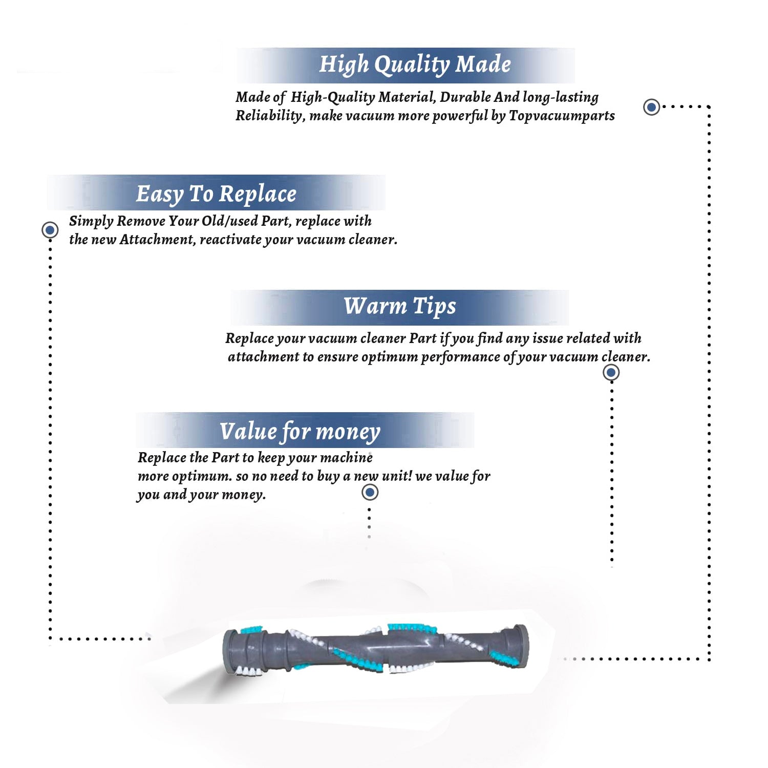 Topvacuumparts Replacement Part For Bissell 3675, 3676, 36762 3534 Cleanview Rewind Vacuum Cleaner BrushRoll # Compare to Part 1636003