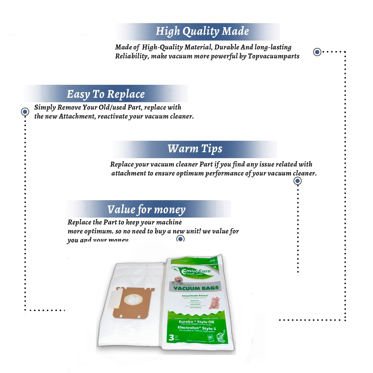 Topvacuumparts Replacement Part For Eureka Style OX Canister Vacuum Cleaner Paper Bags 3PK # A135