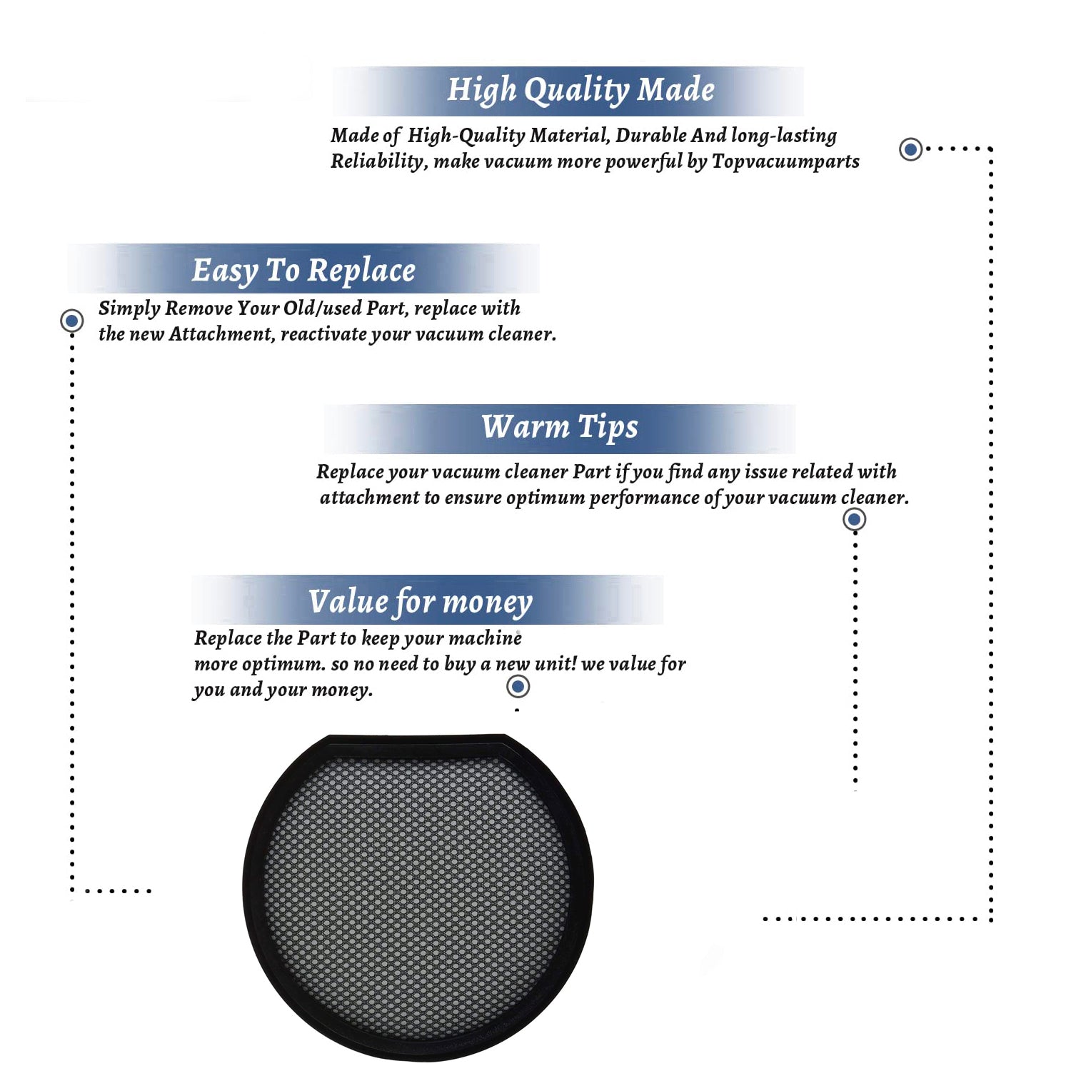 Topvacuumparts Replacement For Hoover Commercial TaskVac Bagless Upright Vacuum Cleaner Primary Filter Works With CH53010# compare to part 303173001