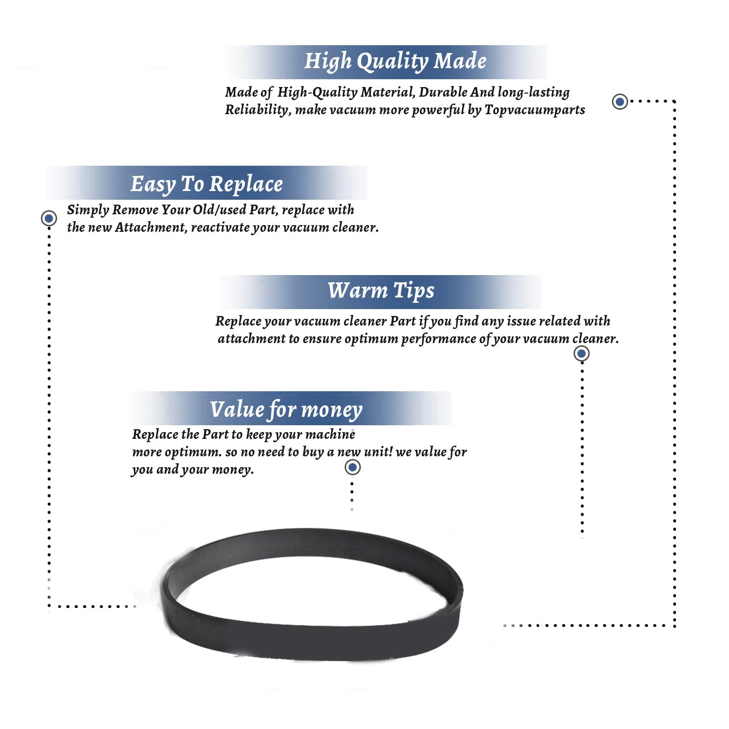 Topvacuumparts Replacement for Dirt Devil Vacuum Single Belt for Fit Style 5, 085545, 085560, 085600, 085610# Compare to Part 1540310001