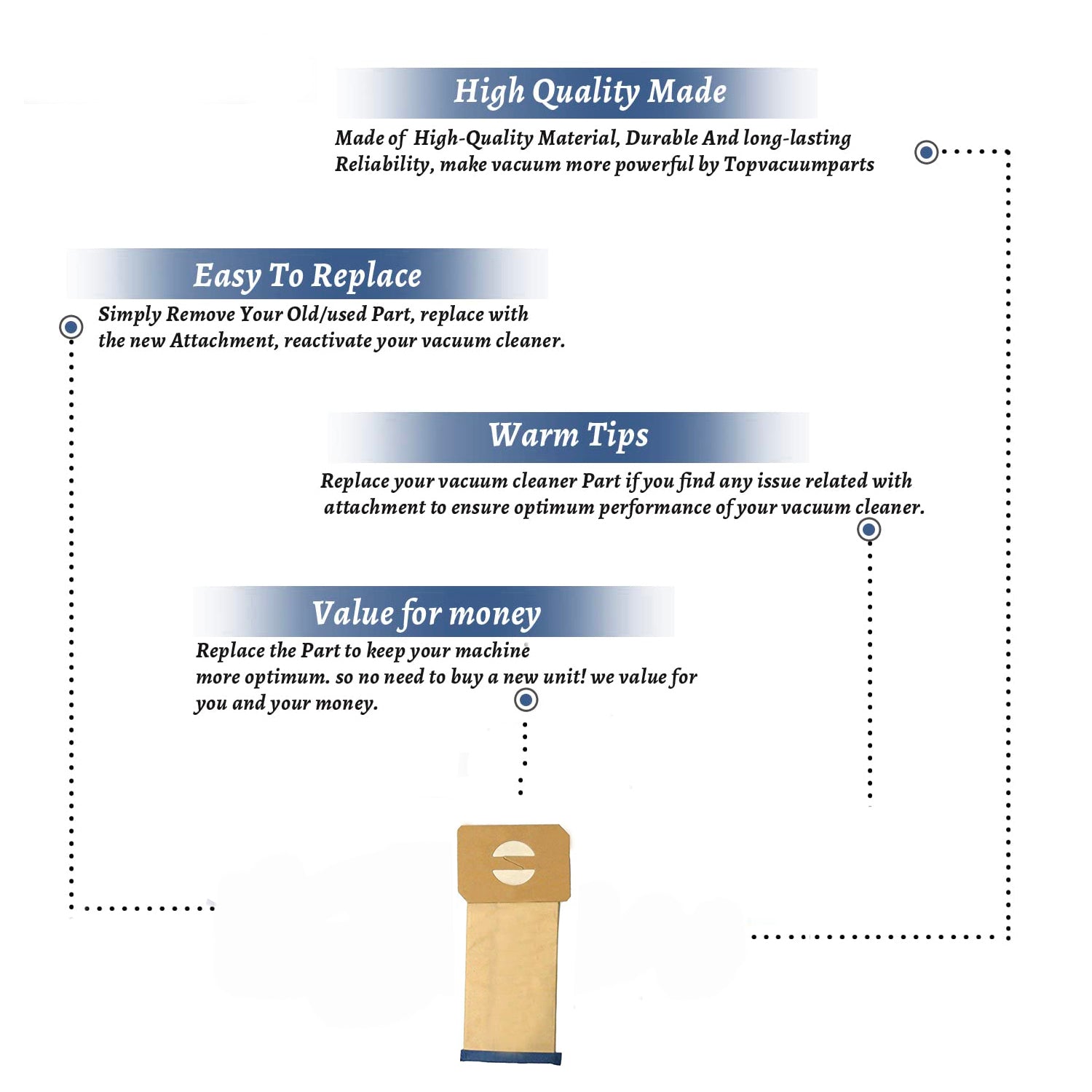 Topvacuumparts 3 Bags Style U Replacement Part For Electrolux Upright Vacuum Cleaner 2500, 3500, 4000, 6000# compare to parT 138