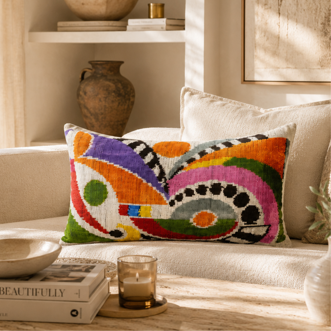 Ra Silk Velvet Ikat Throw Pillow Cover, 16 x 24