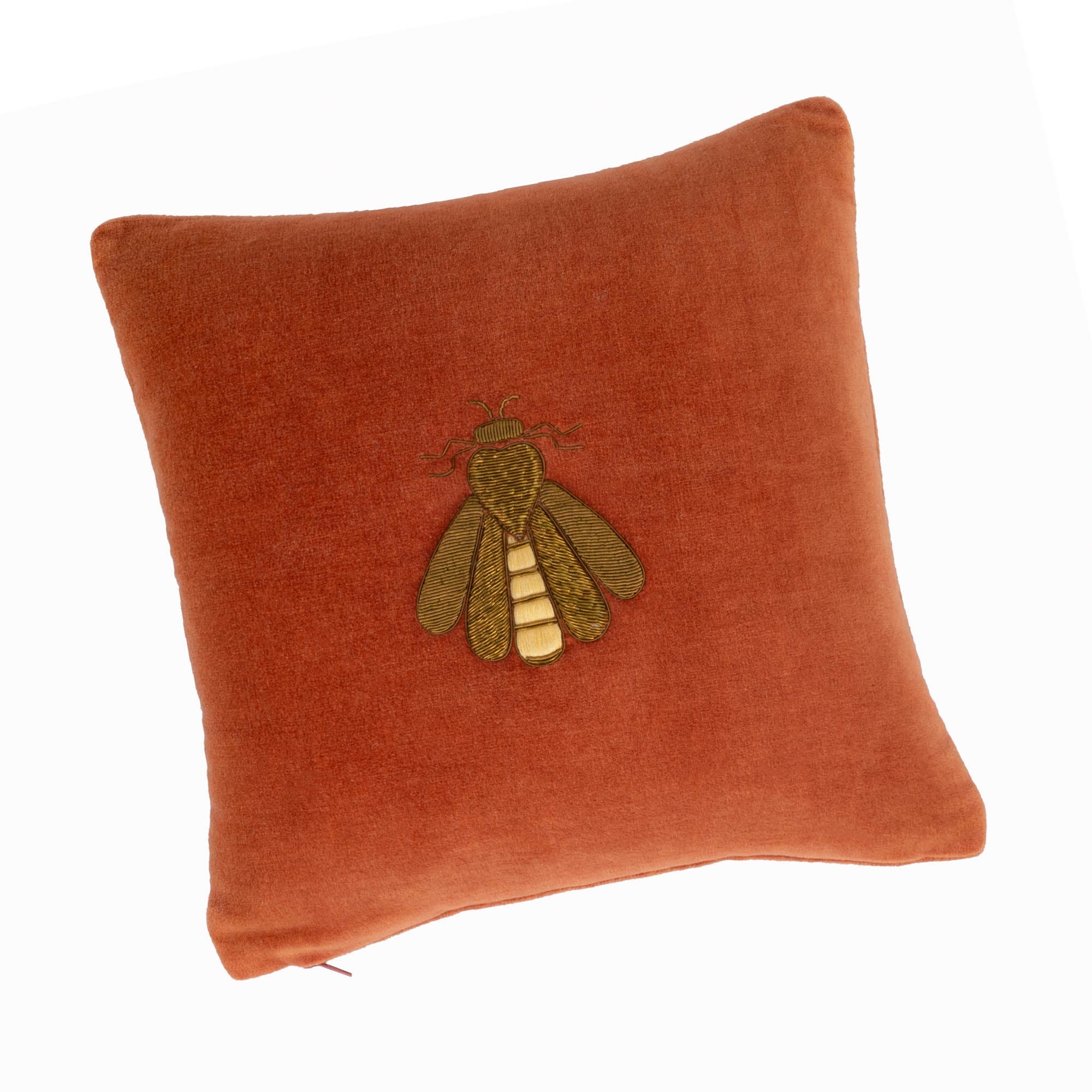 Terracotra Silk Velvet Bee Throw Pillow Cover, 12 x 12