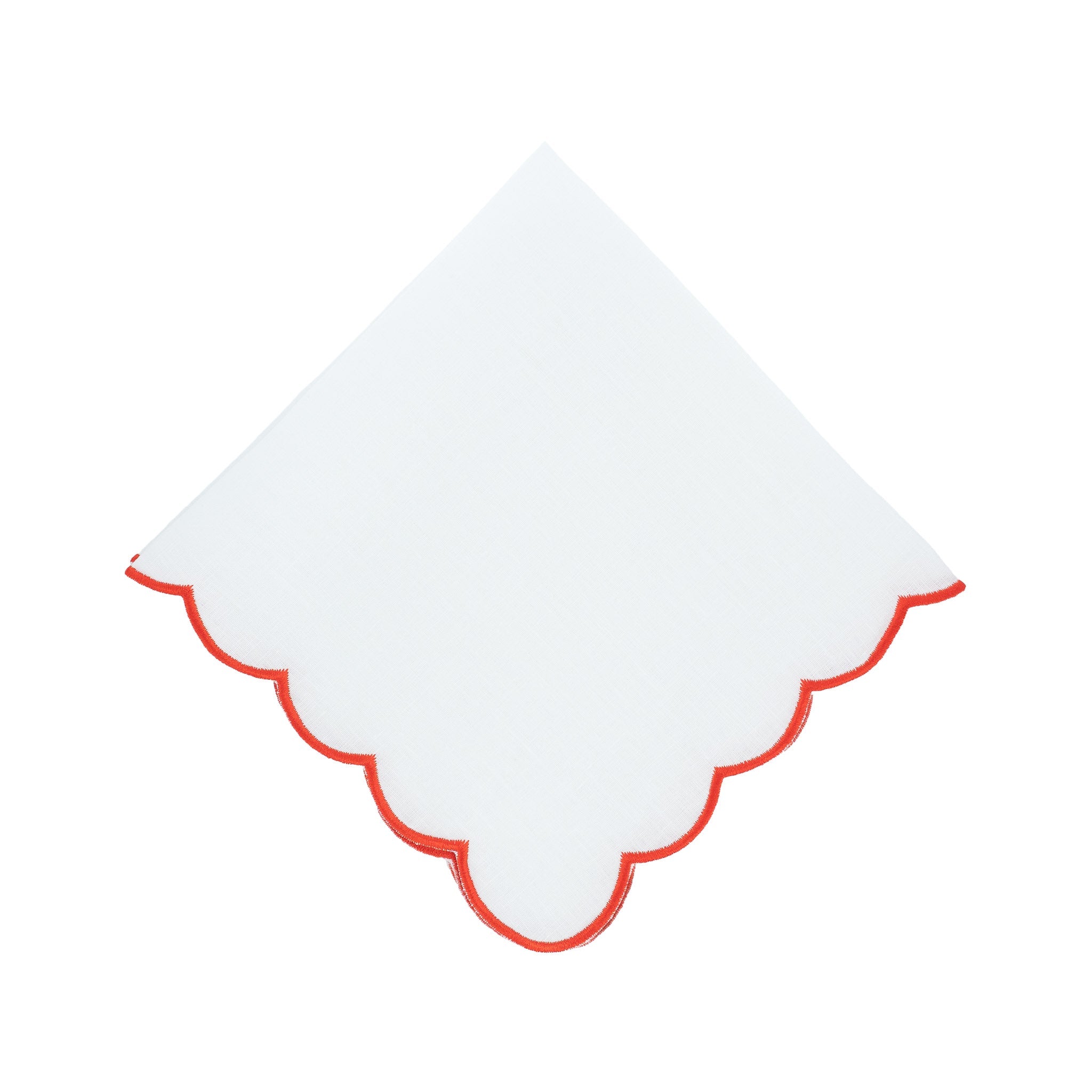 Red Scalloped Linen Napkins, Set of 4