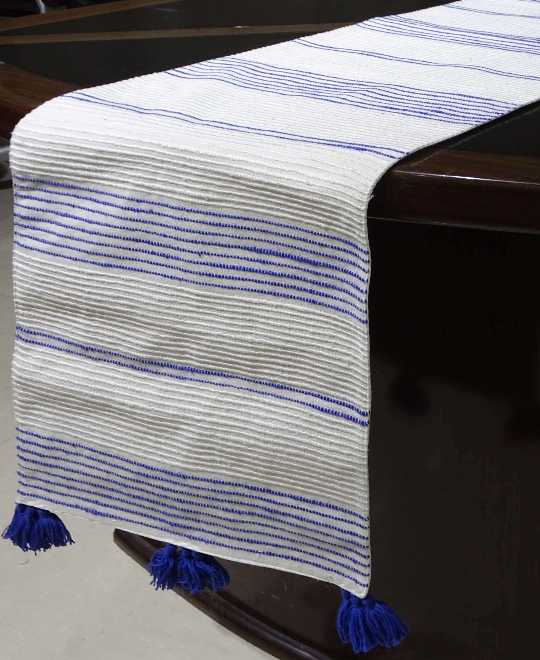 Cotton Table Runner with Blue Stripes 16