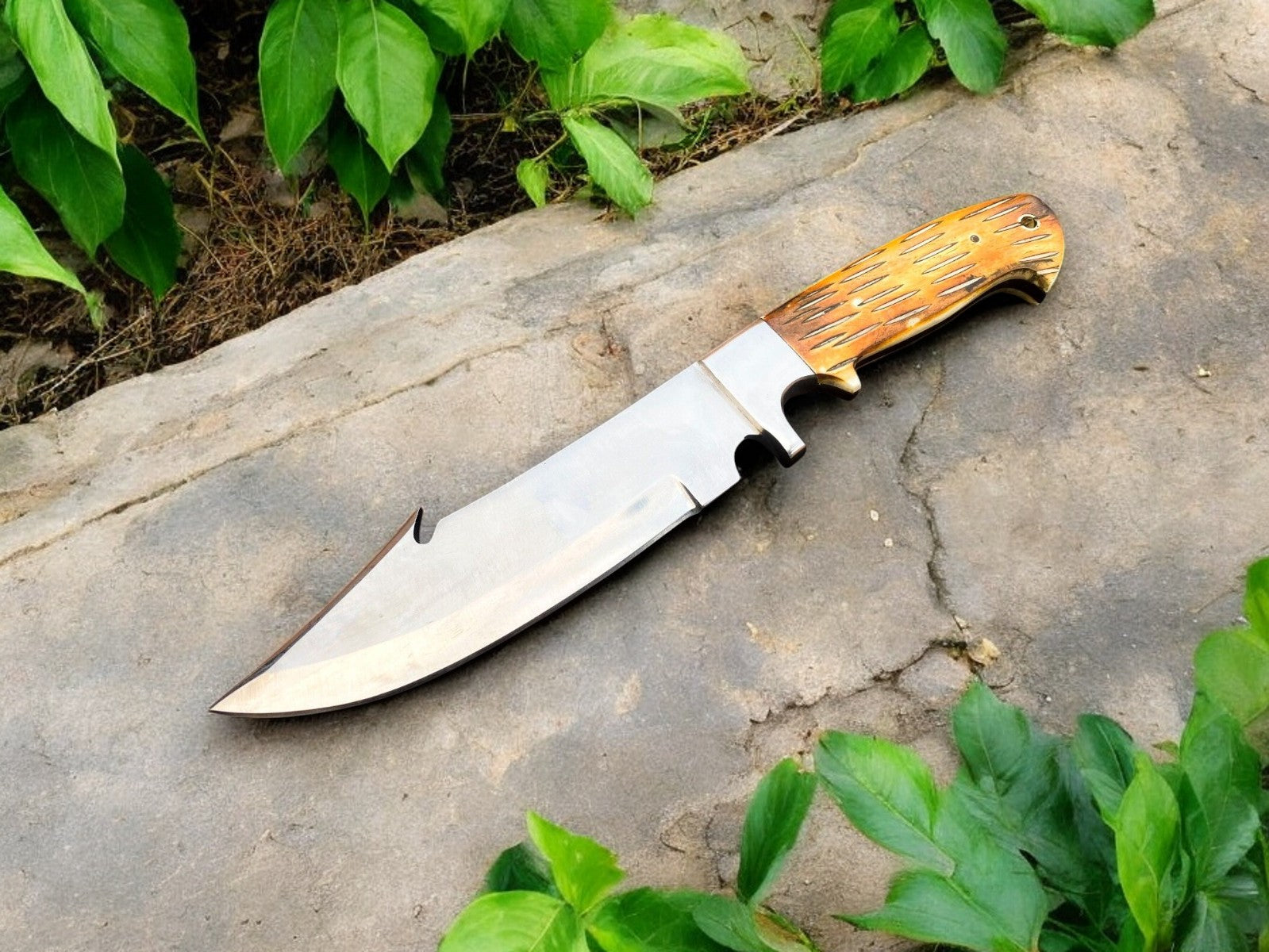 Custom Handmade Bowie Knife - D2 Steel Blade, Bone Handle, 13