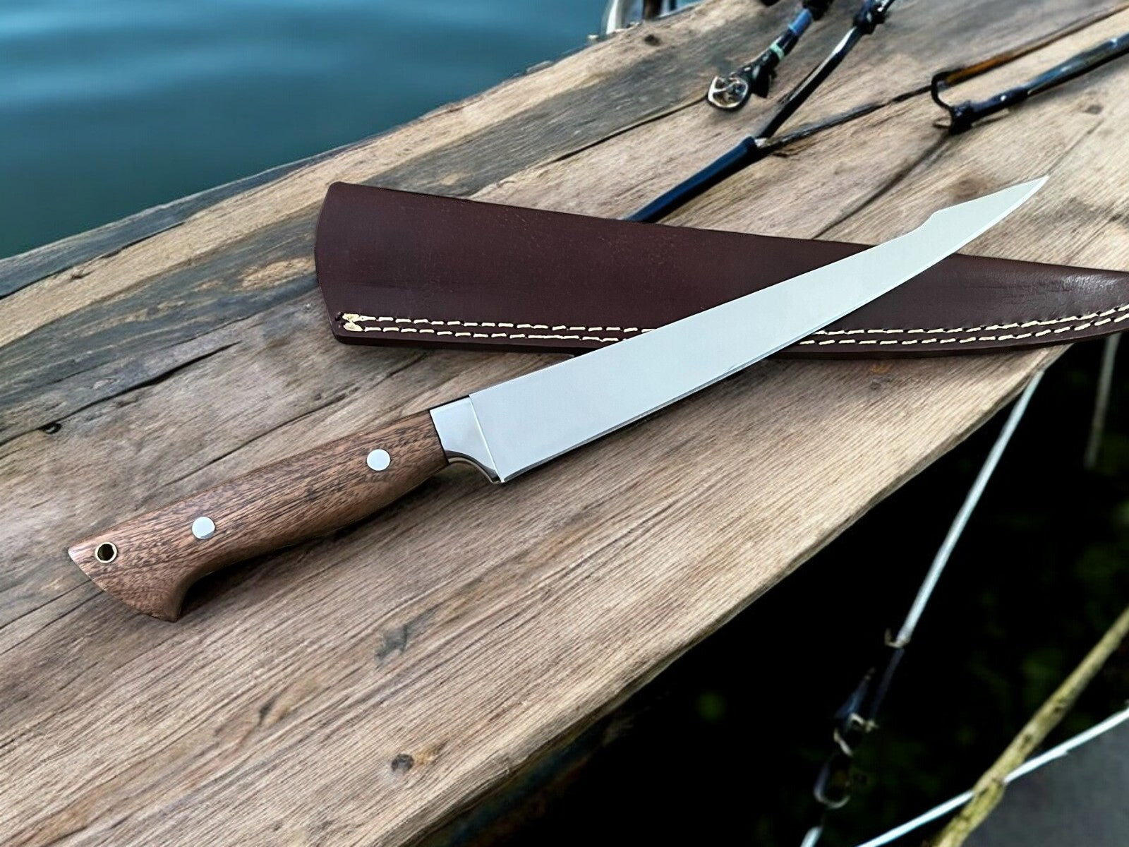 Handmade Fillet Knife with Walnut Wood Handle – 13.6