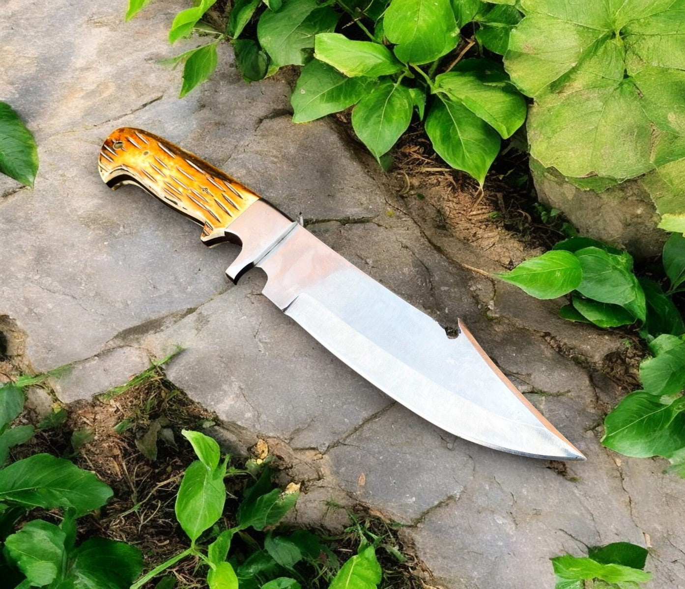 Custom Handmade Bowie Knife - D2 Steel Blade, Bone Handle, 13