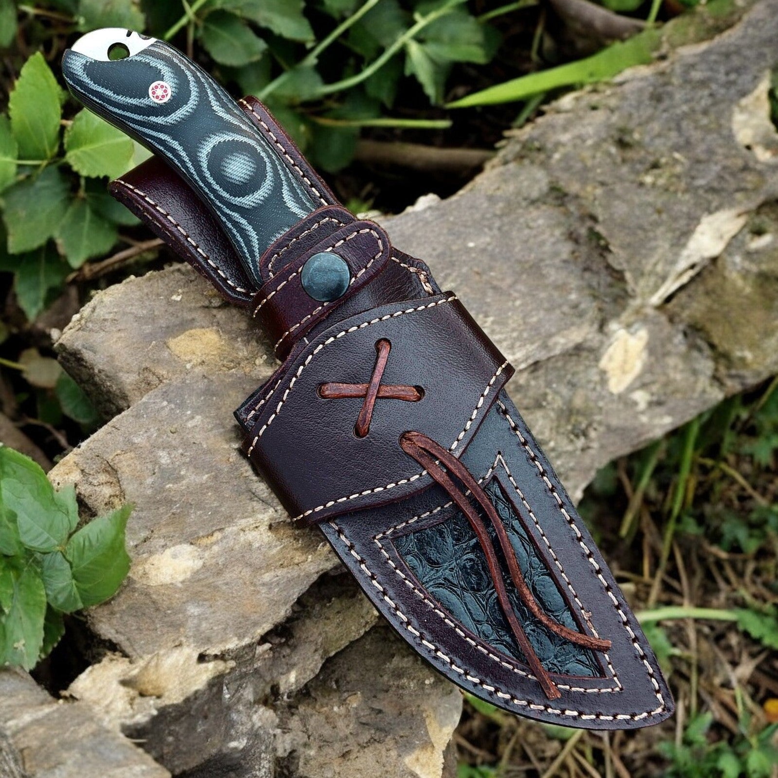 Custom Handmade Damascus Hunting Knife – 9