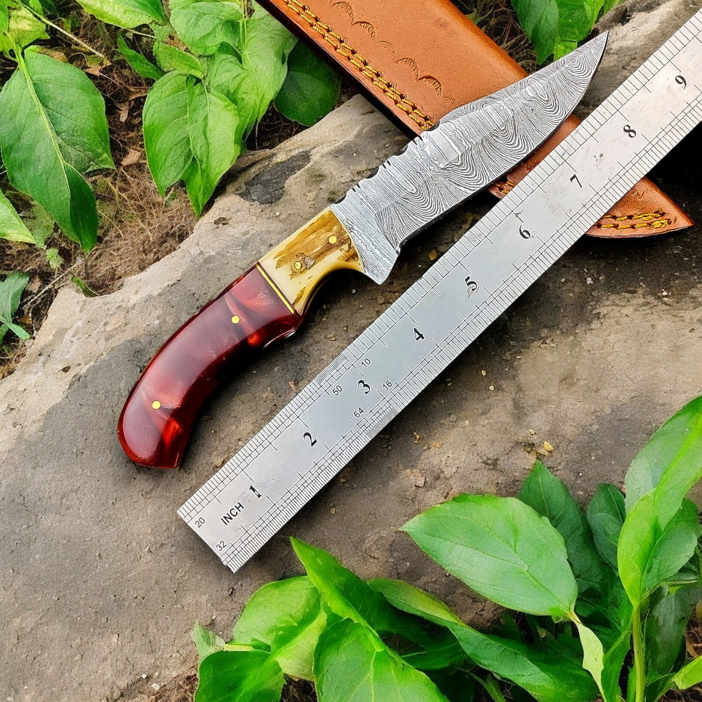 Custom Handmade Damascus Hunting Knife – 9