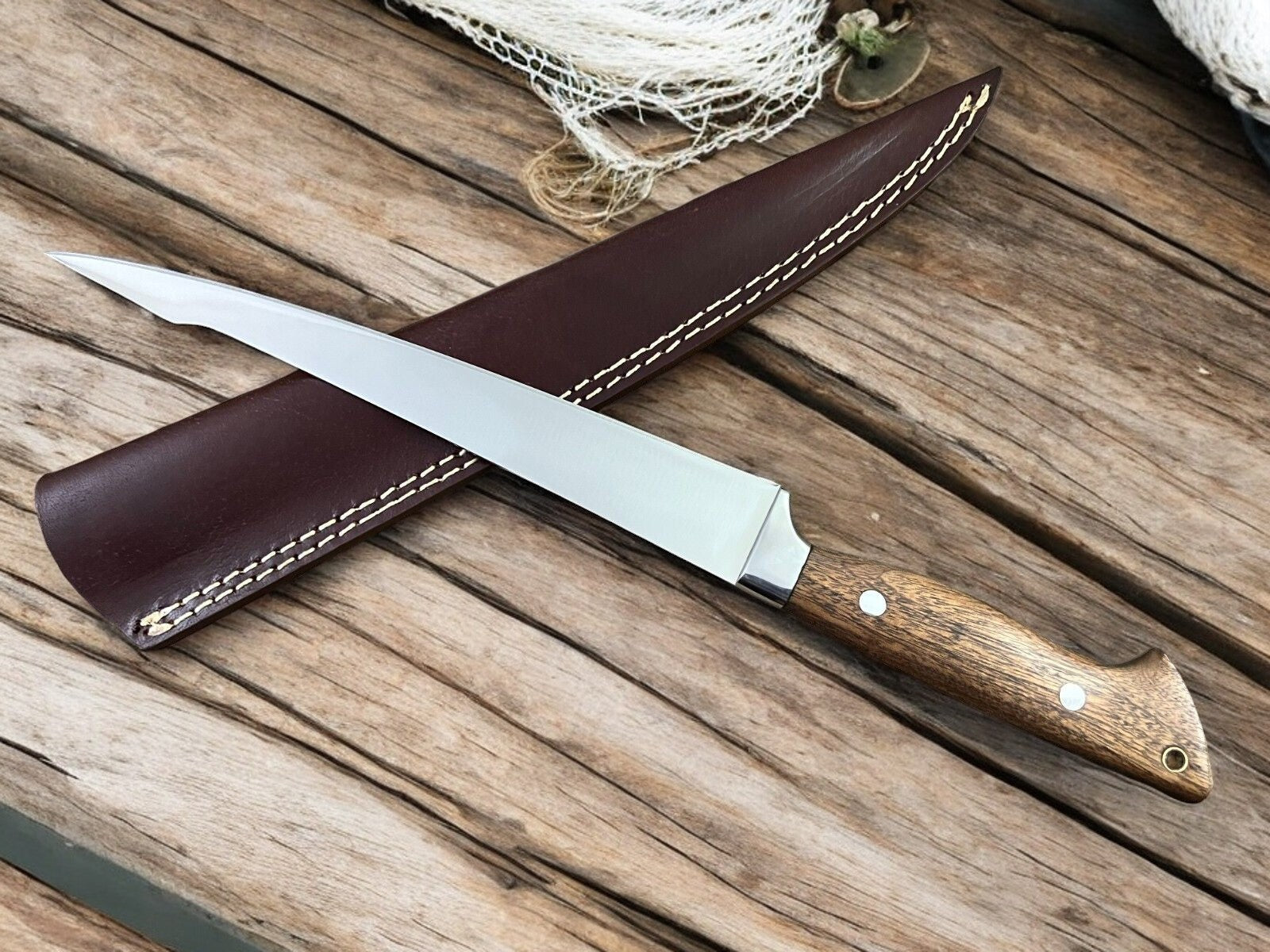 Handmade Fillet Knife with Walnut Wood Handle – 13.6