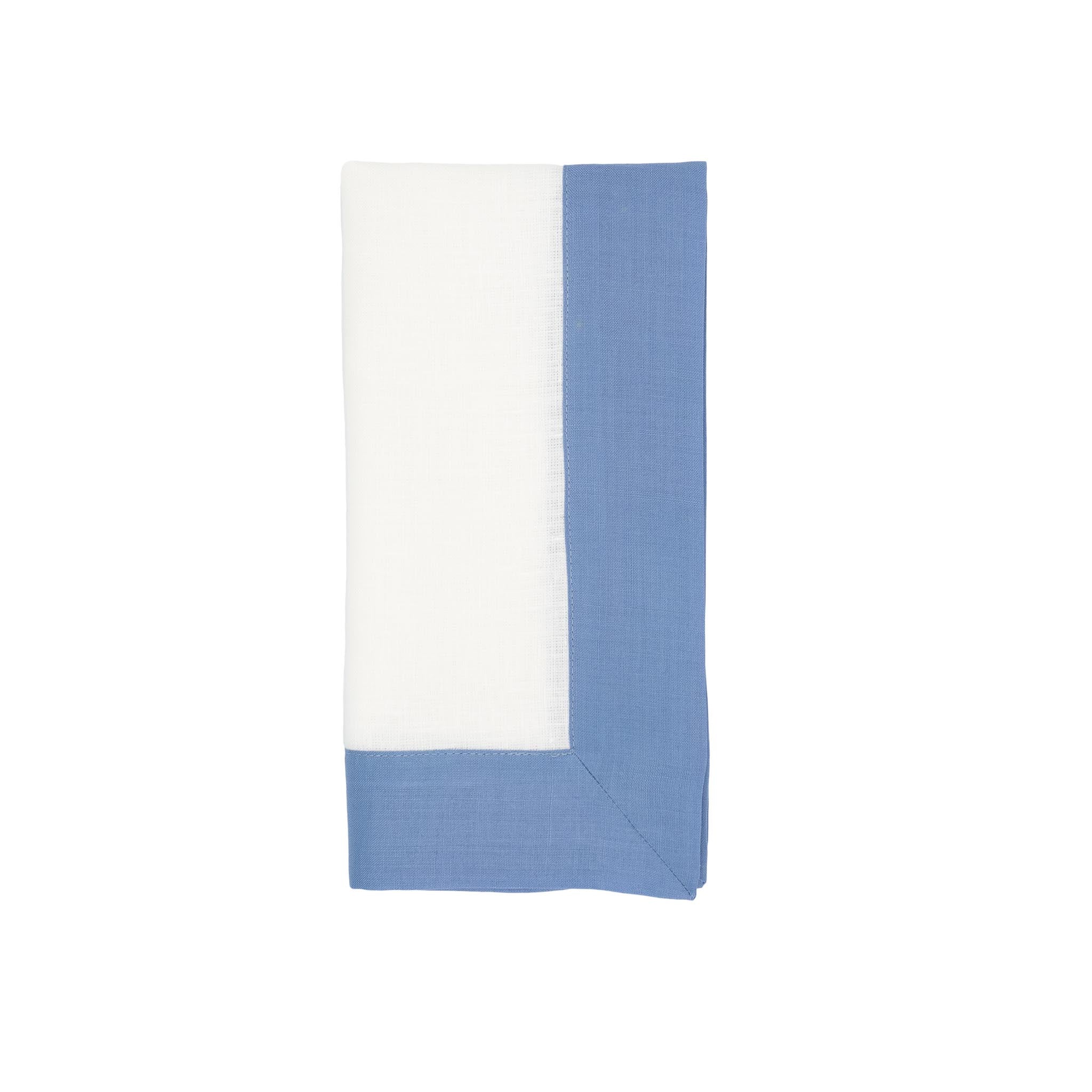 Sky Linen Napkins with Blue Double-Sided Borders, Set of 4 / ChouChou Touch
