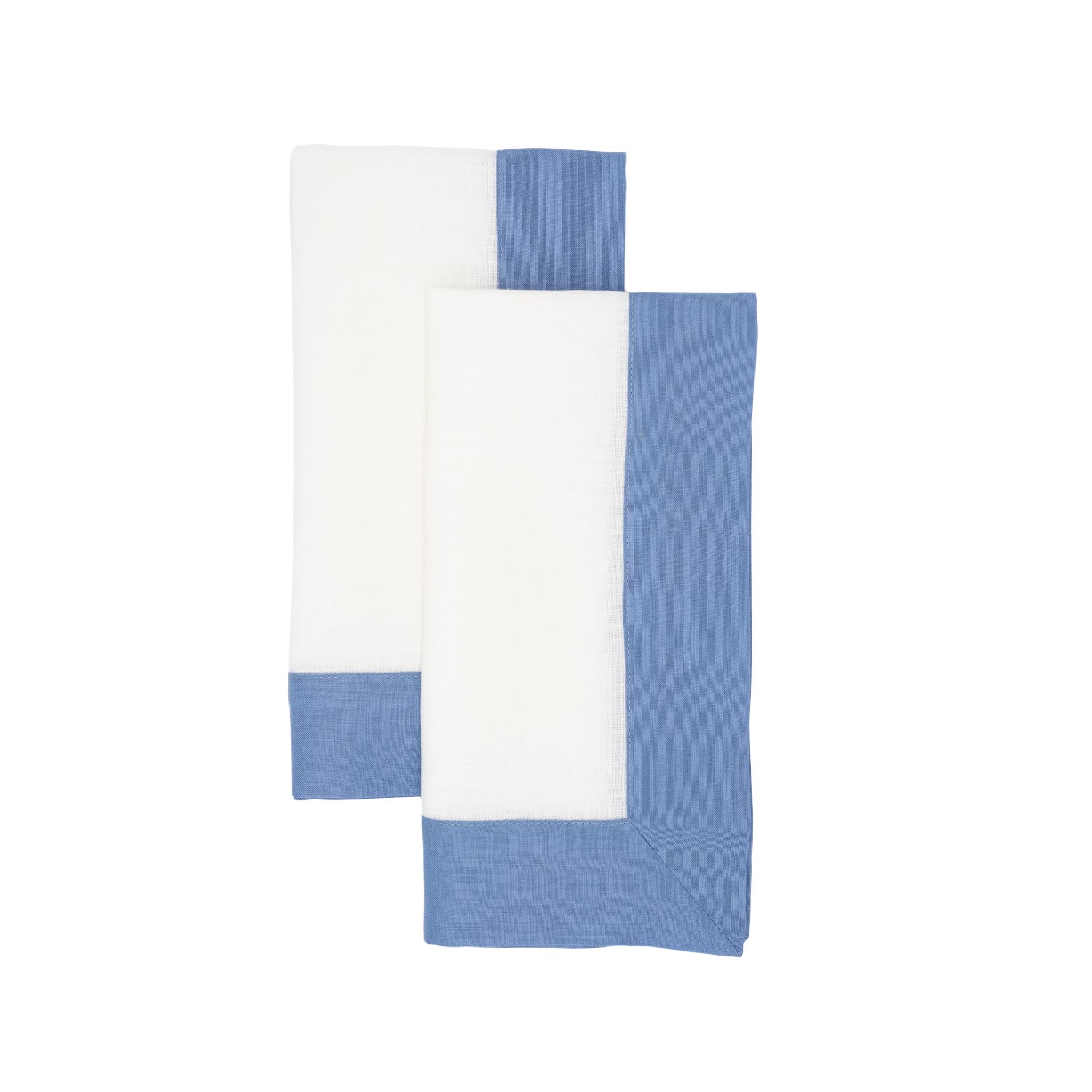 Sky Linen Napkins with Blue Double-Sided Borders, Set of 4 / ChouChou Touch