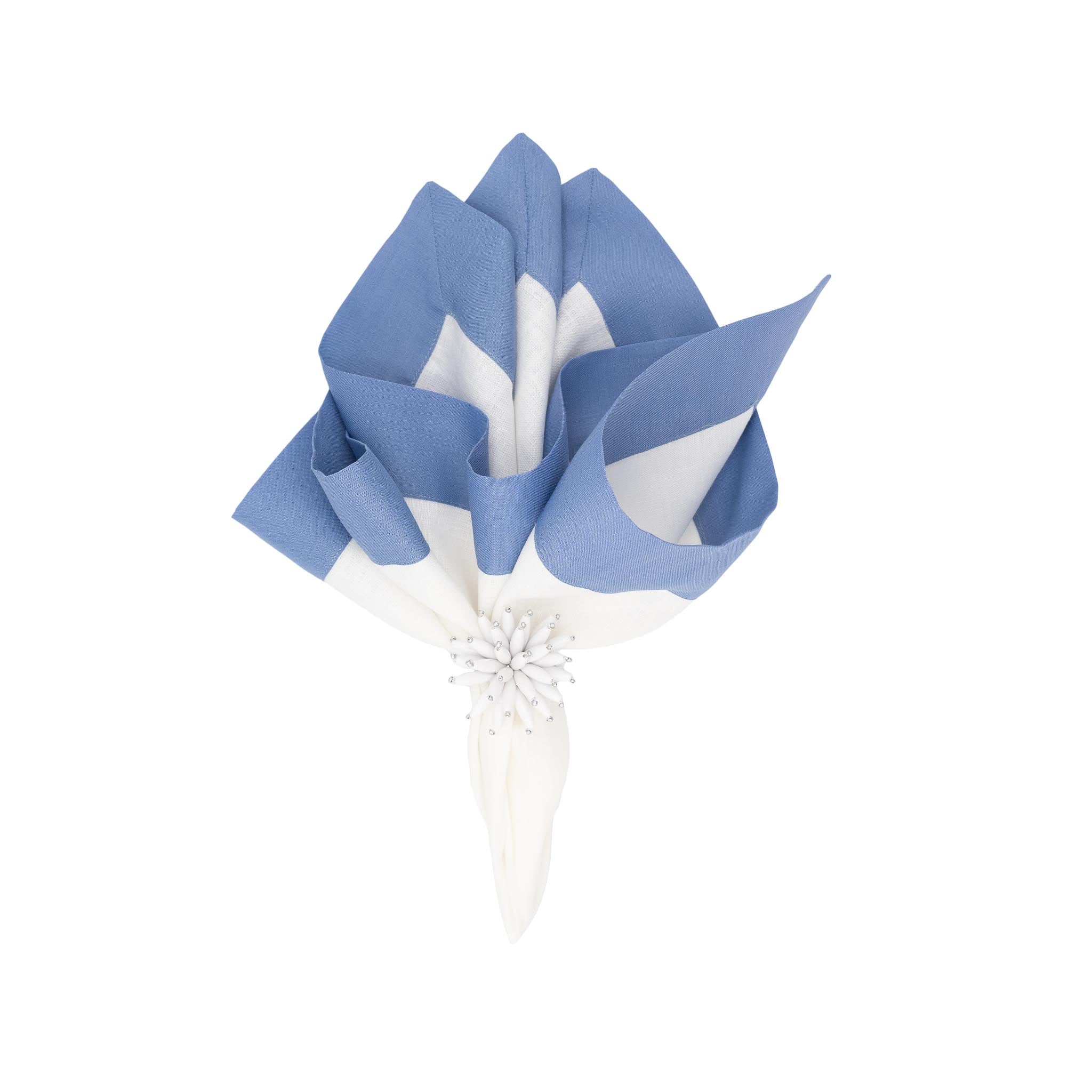 Sky Linen Napkins with Blue Double-Sided Borders, Set of 4 / ChouChou Touch