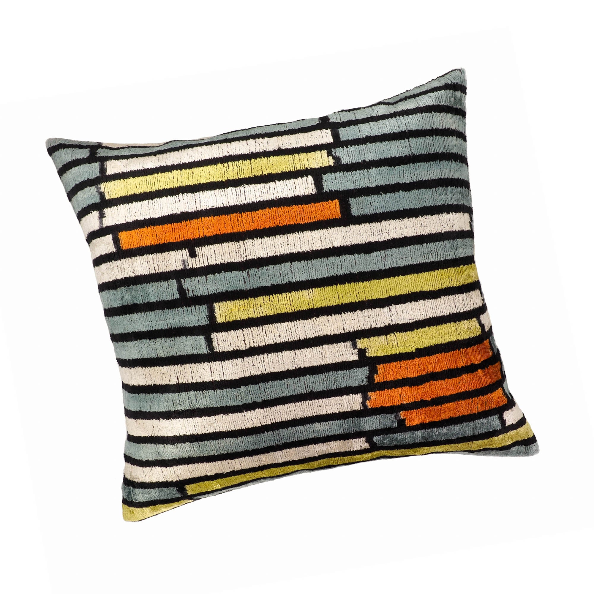 Striped Silk Velvet Ikat Throw Pillow Cover, 20 x 20