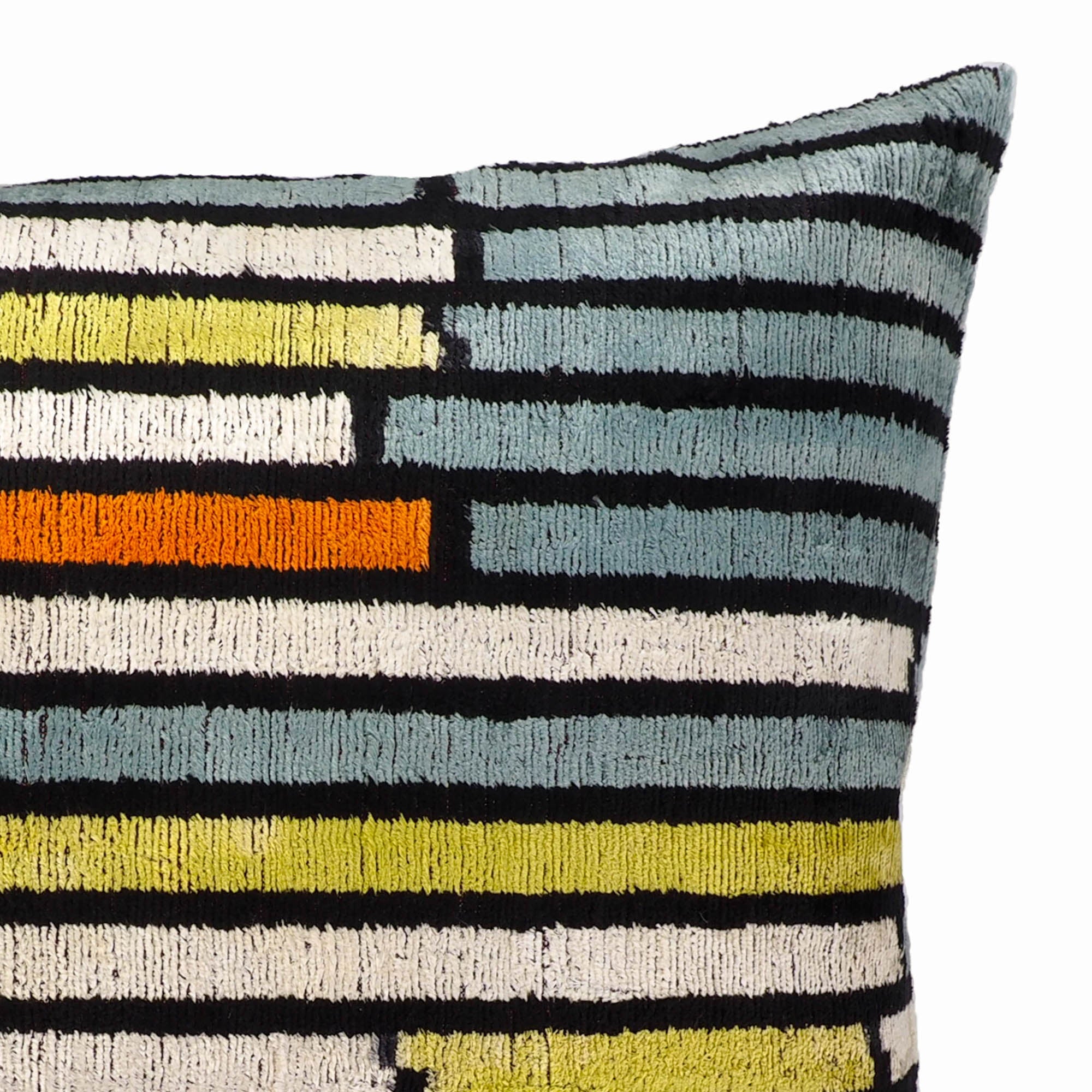 Striped Silk Velvet Ikat Throw Pillow Cover, 20 x 20