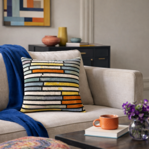 Striped Silk Velvet Ikat Throw Pillow Cover, 20 x 20