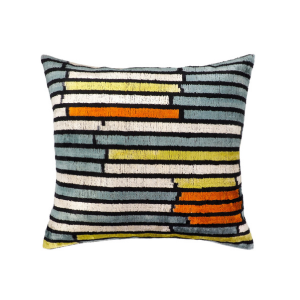 Striped Silk Velvet Ikat Throw Pillow Cover, 20 x 20