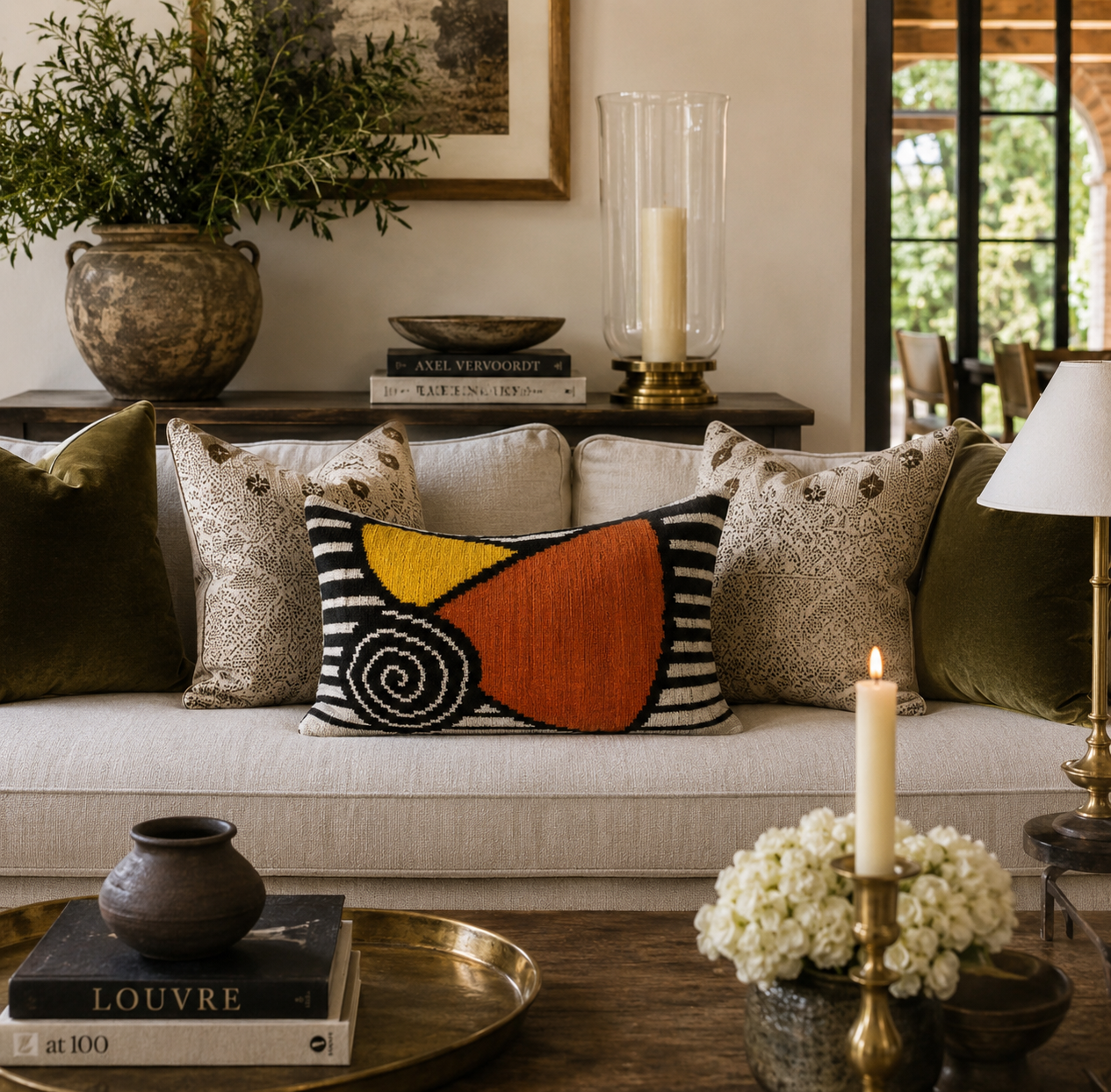 Symphony Silk Velvet Ikat Throw Pillow Cover, 16 x 24