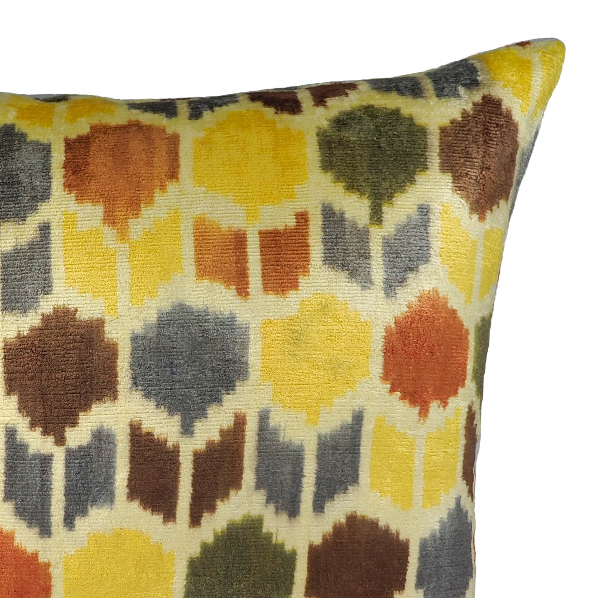 Tulips Silk Velvet Ikat Throw Pillow Cover, 20 X 20