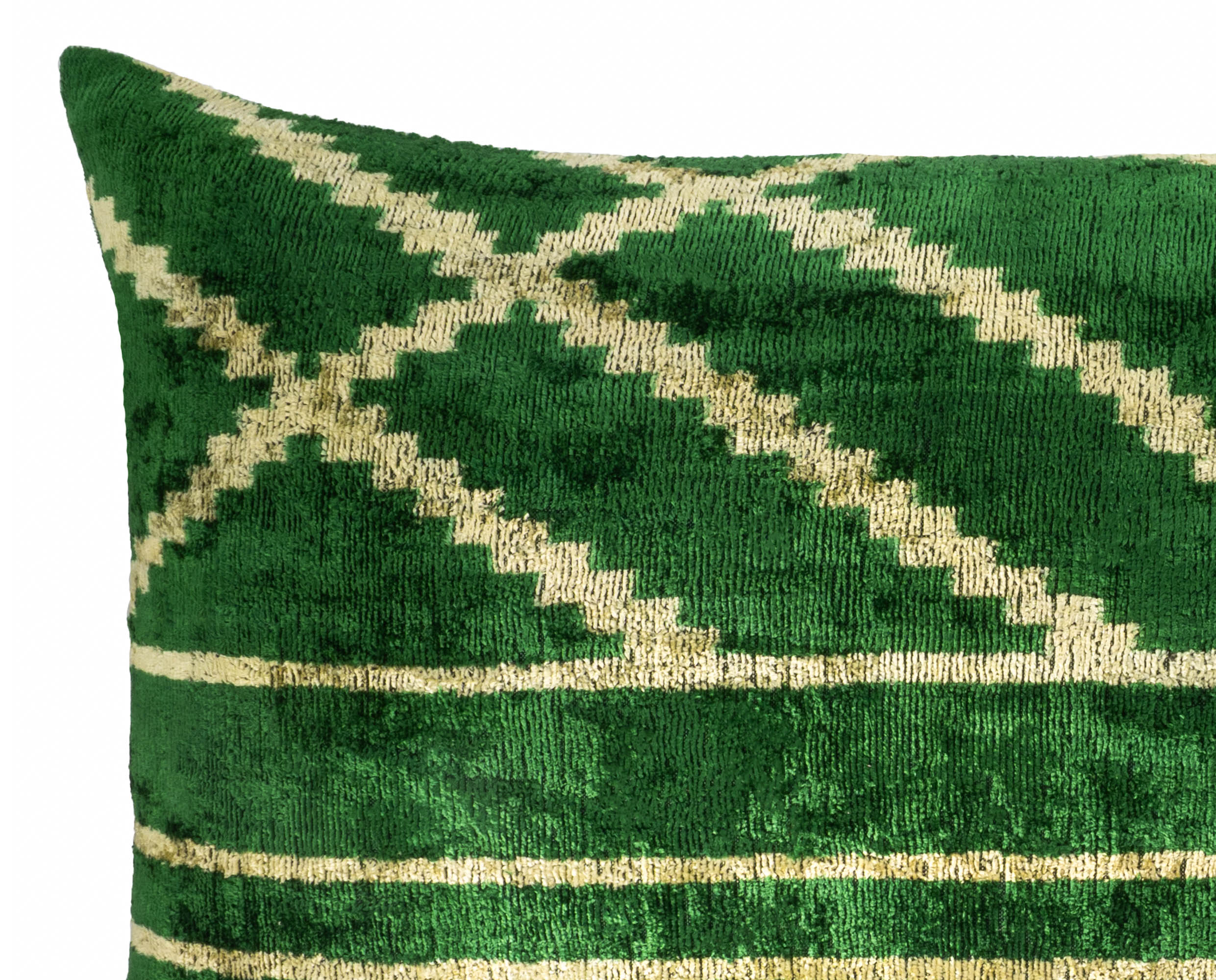Woodlands Green Silk Velvet Ikat Throw Pillow Cover, 16 x 24